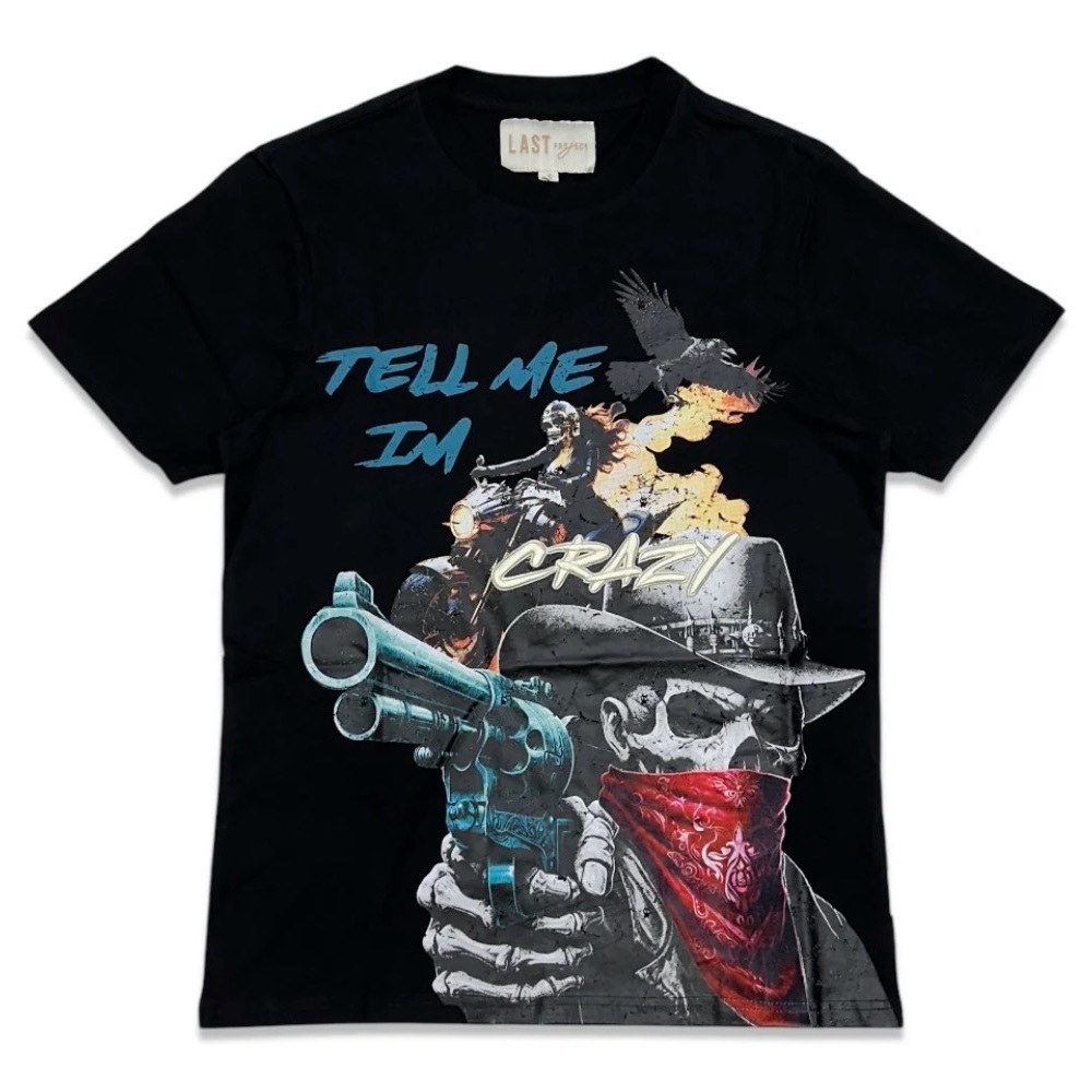 Last Project Black Crazy T-shirt  new skull cowboy graphic. size L